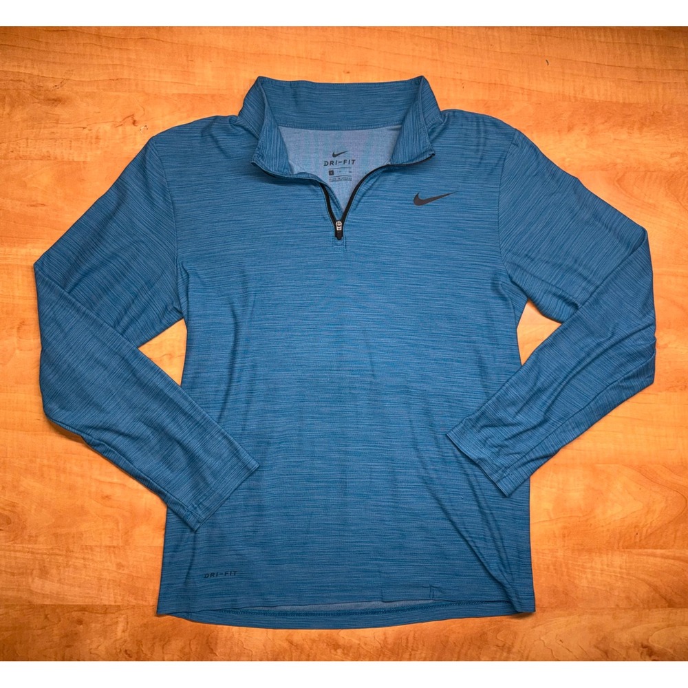 Nike Dri-FIT Mens Small Blue Space Dye Heathered Quarter Zip Pullover Top